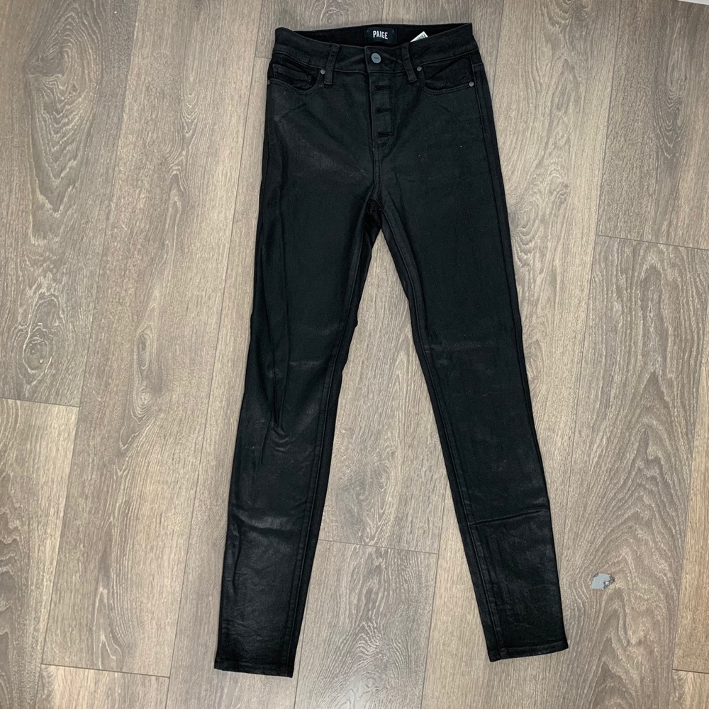 Paige Hoxton Ultra Skinny Jeans Button Fly Black Fog Luxe Coating High Waist - Picture 8 of 15